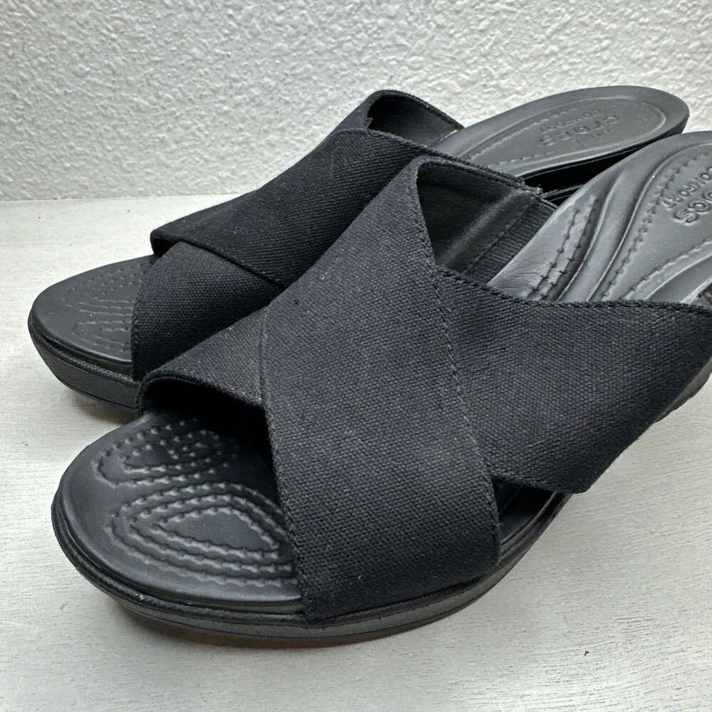 CROCS Black Wedge Sandal Mules - Picture 5 of 7